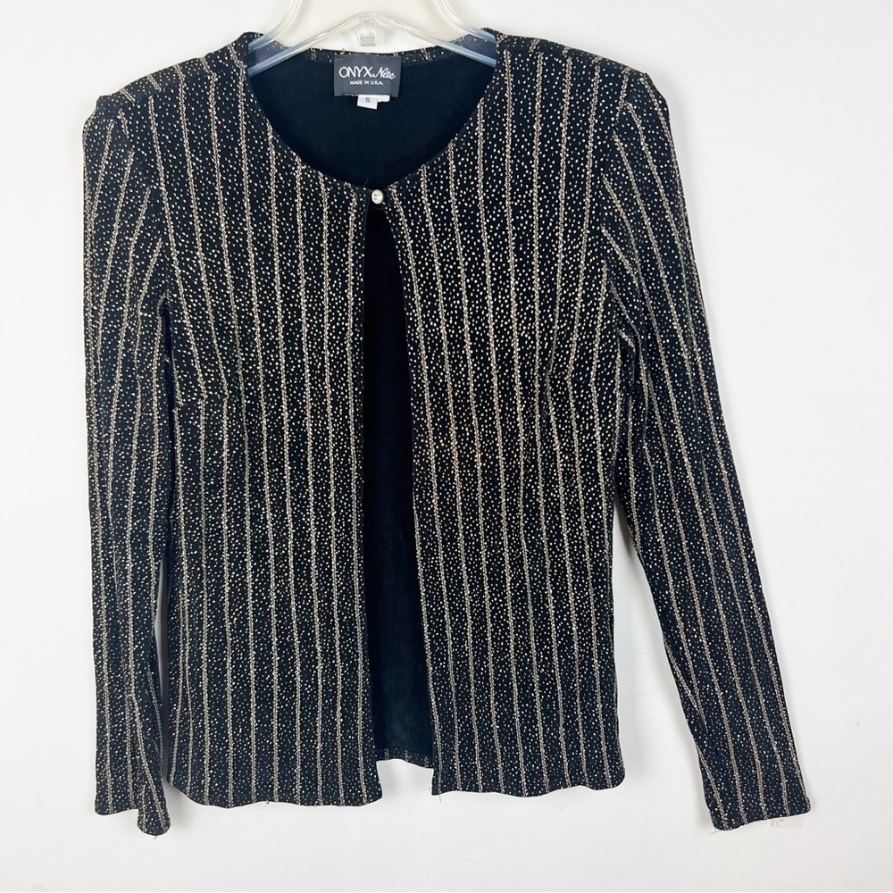 Vintage Art Deco Glam Gold Sparkly Topper Jacket Small Open Front Gatsby Evening